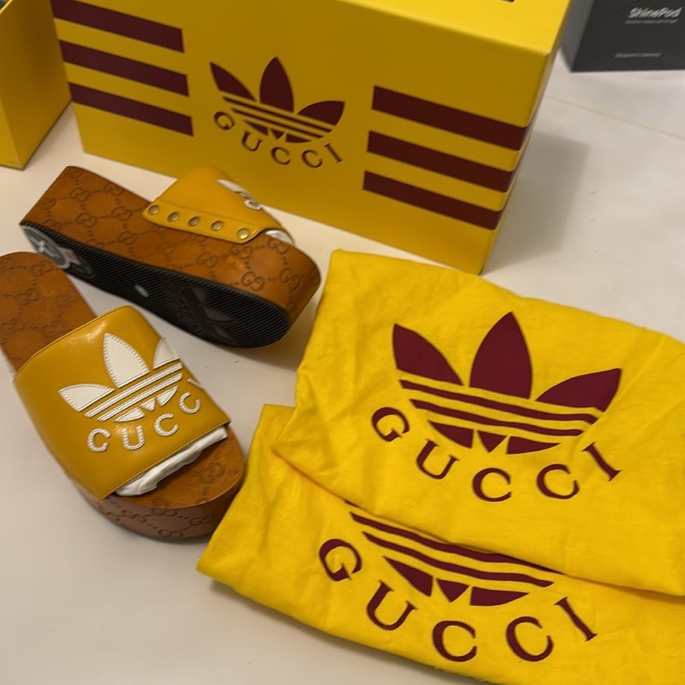 Authentic Gucci x Adidas wooden Platform Slides